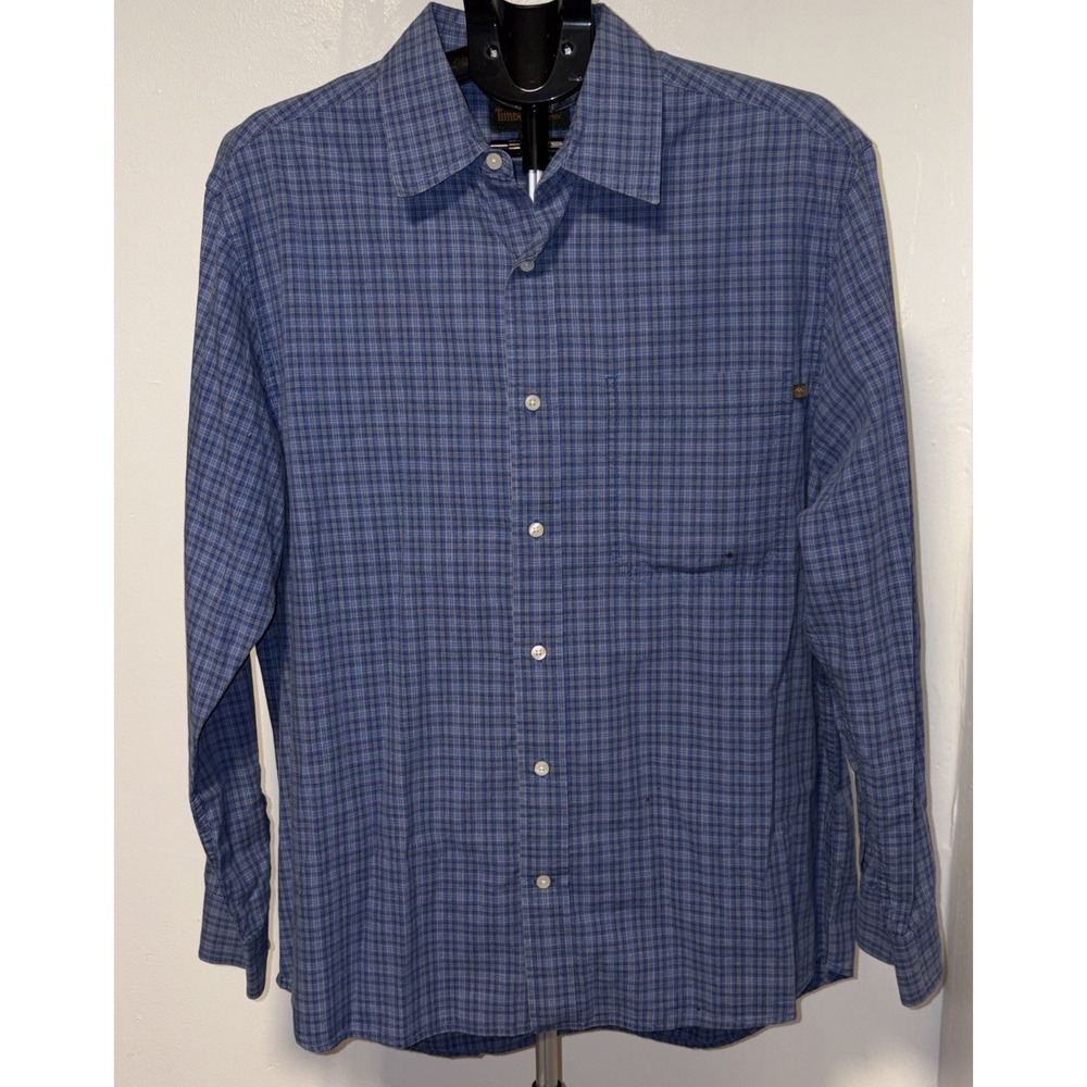 Men's Timberland 100% Cotton Long Sleeve Plaid Shirt Size Large Blue
